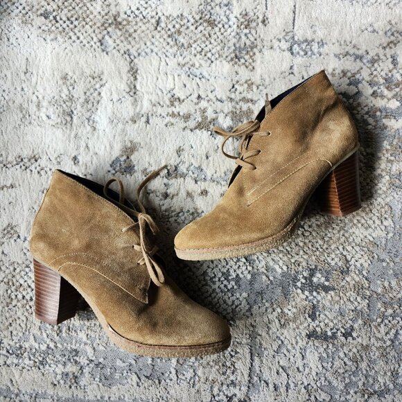 GAP Boots Women's Sz 8 Lucy Lace Up Ankle Bootie Brown Suede Oxford Block Heels - Picture 1 of 10